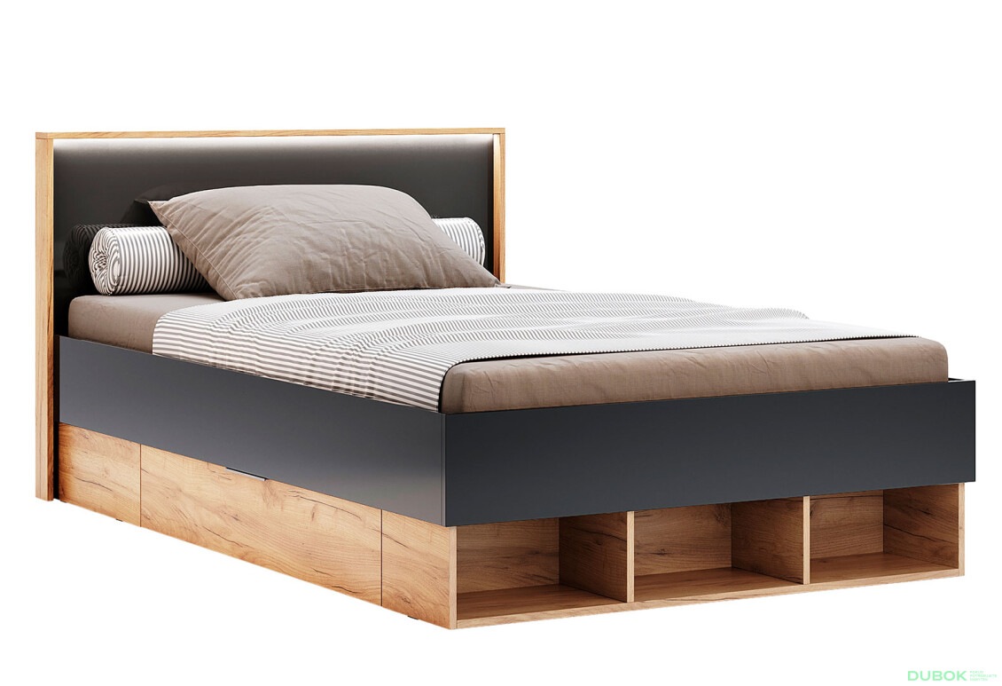 Posteľ Junior 1,2x2,0 s šuplíkmi Lava / dub kraft Luna