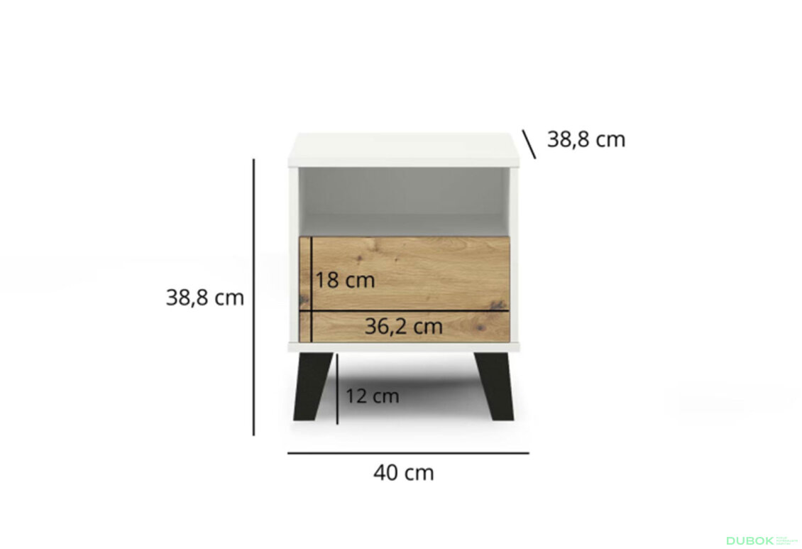Fotografia 6 - Nočný stolík Borg 1s biely / dub artisan