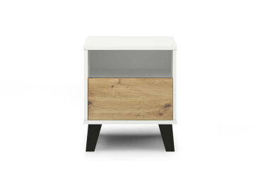 Nočný stolík Borg 1s biely / dub artisan