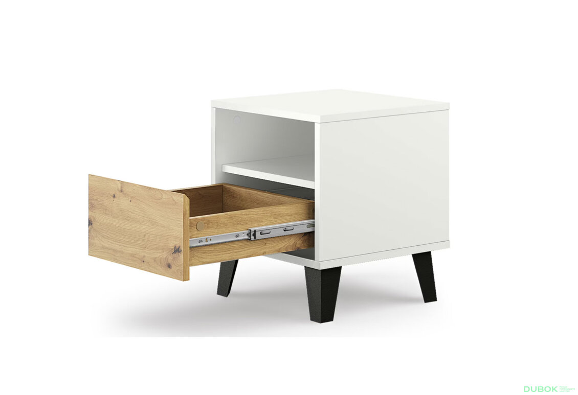 Fotografia 3 - Nočný stolík Borg 1s biely / dub artisan