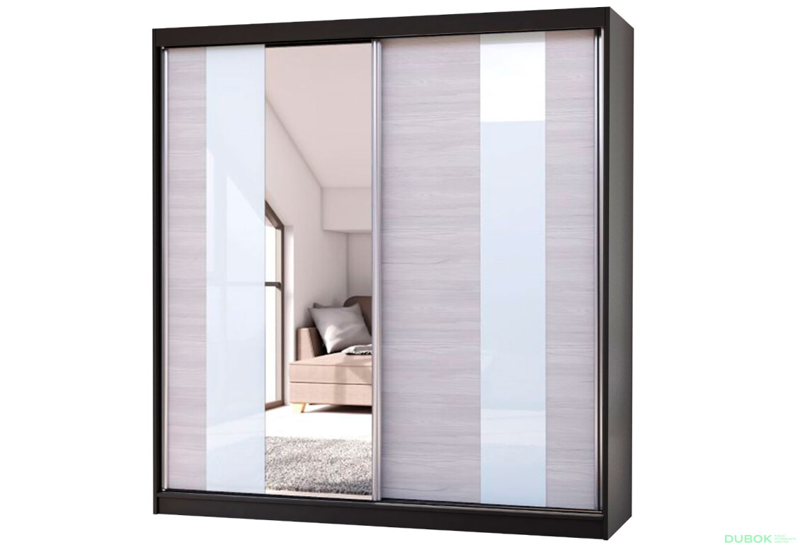Skriňa Multi 32, 203 čierna + fasáda kathult + lacobel + zrkadlo