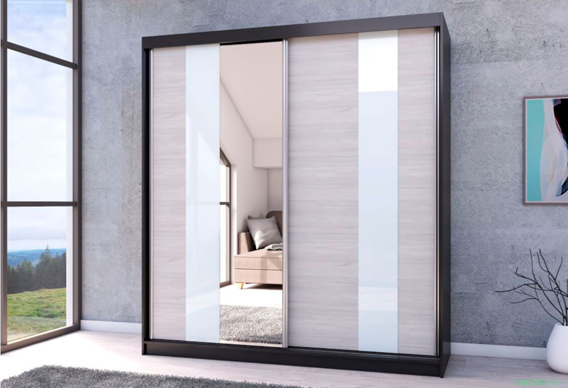 Fotografia 2 - Skriňa Multi 32, 203 čierna + fasáda kathult + lacobel + zrkadlo