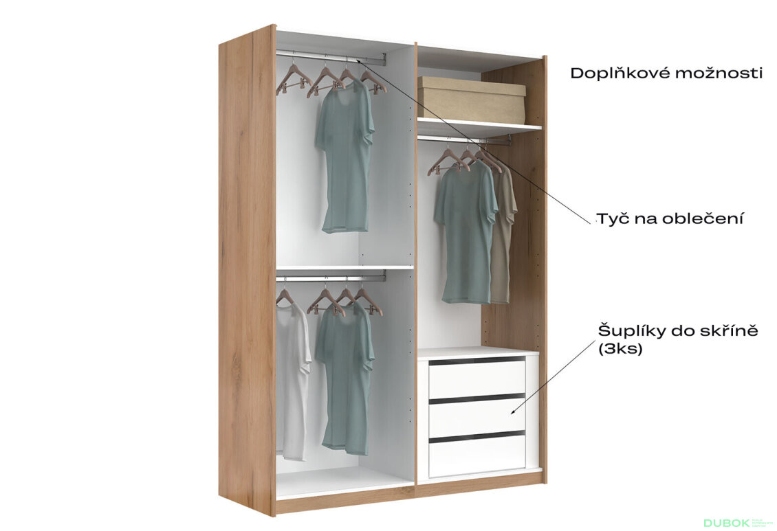 Fotografia 4 - Skriňa s posuvnými dverami 1,5x2,1m (Dvere Mat Láva/Zrkadlo), séria N Luna