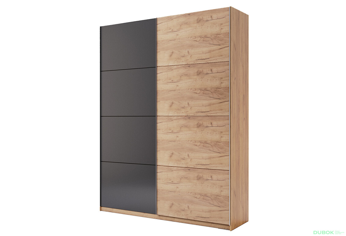 Skriňa s posuvnými dverami 1,5x2,4m (Dvere Dub Kraft/Mat Láva), séria N Luna - Fotografia 1 Fotografia 1 - Skriňa s posuvnými dverami 1,5x2,4m (Dvere Dub Kraft/Mat Láva), séria N Luna