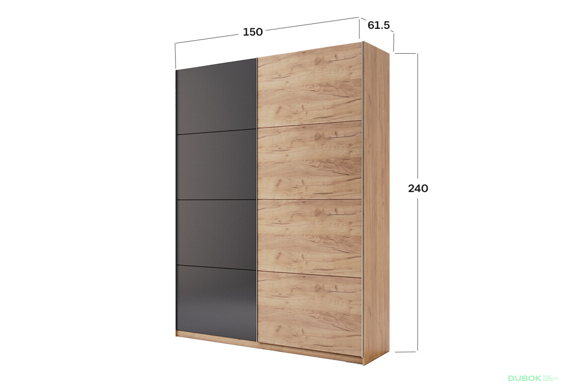 Skriňa s posuvnými dverami 1,5x2,4m (Dvere Dub Kraft/Mat Láva), séria N Luna - Fotografia 17 Fotografia 17 - Skriňa s posuvnými dverami 1,5x2,4m (Dvere Dub Kraft/Mat Láva), séria N Luna