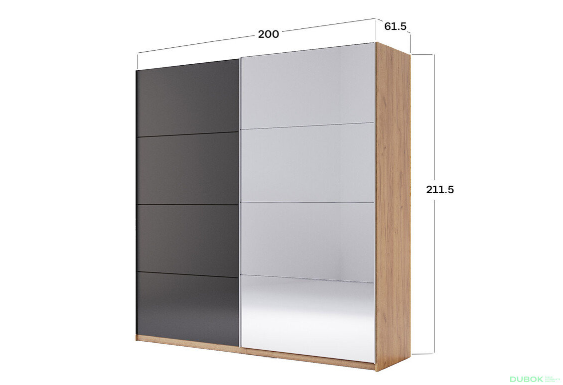 Skriňa s posuvnými dverami 2,0x2,1m (Dvere Mat Láva/Zrkadlo), séria N Luna - Fotografia 10 Fotografia 10 - Skriňa s posuvnými dverami 2,0x2,1m (Dvere Mat Láva/Zrkadlo), séria N Luna