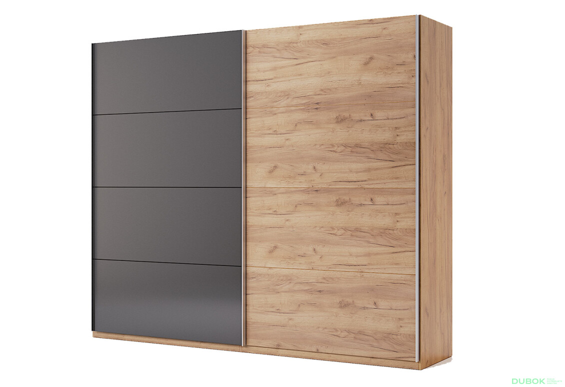 Skriňa s posuvnými dverami 2,5x2,1m (Dvere Dub Kraft/Mat Láva), séria N Luna - Fotografia 1 Fotografia 1 - Skriňa s posuvnými dverami 2,5x2,1m (Dvere Dub Kraft/Mat Láva), séria N Luna