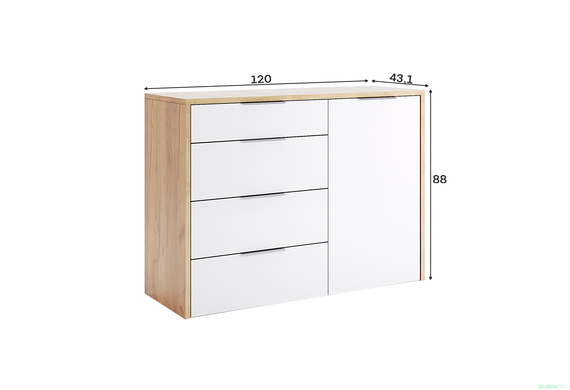 Fotografia 4 - Komoda 1dv 4šx dub kraft / biela Asti