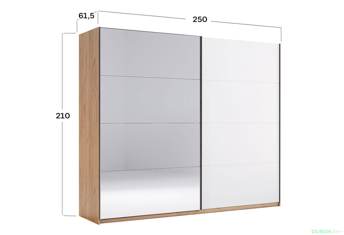 Fotografia 10 - Skriňa s posuvnými dverami 2,5x2,1m (Dvere Lesklé Biele/Zrkadlo) séria N Asti