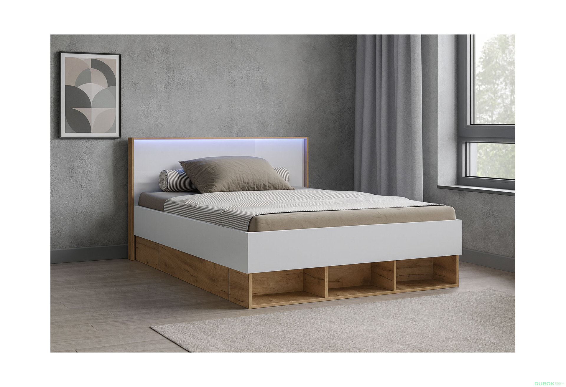 Fotografia 4 - Posteľ Junior 1,4×2,0 so šuplíkmi, dub kraft / biela Asti