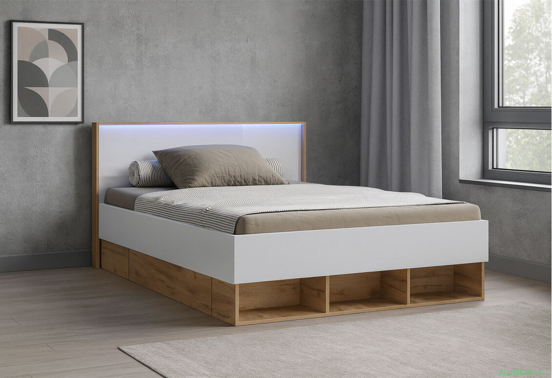 Fotografia 4 - Posteľ Junior 1,2×2,0 so šuplíkmi, dub kraft / biela Asti