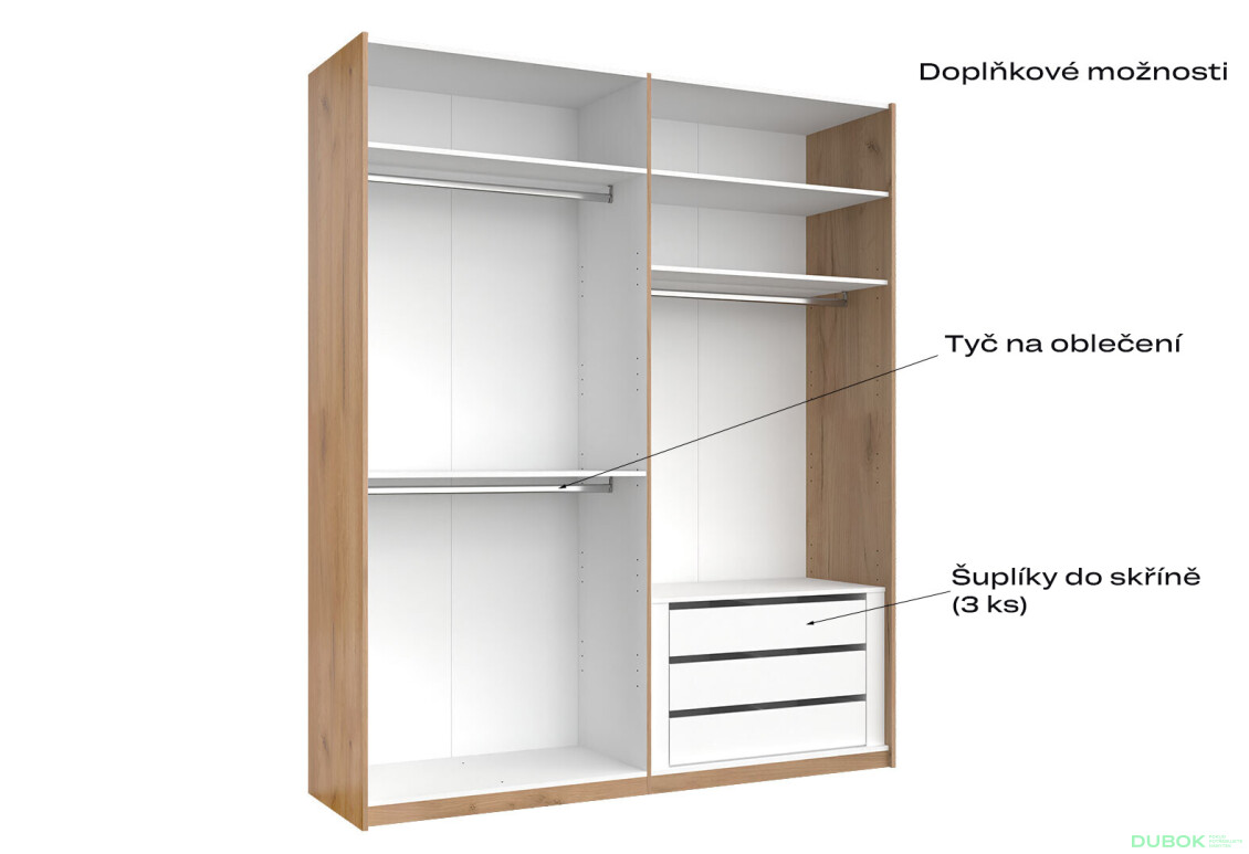 Skriňa s posuvnými dverami 2,0x2,4m (Dvere Lesklé Biele/Zrkadlo) séria N Asti - Fotografia 11 Fotografia 11 - Skriňa s posuvnými dverami 2,0x2,4m (Dvere Lesklé Biele/Zrkadlo) séria N Asti