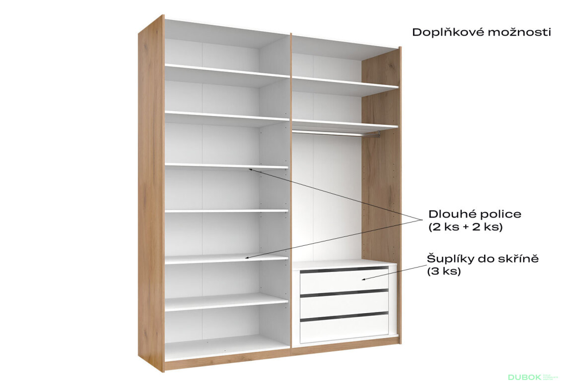 Fotografia 4 - Skriňa s posuvnými dverami 2,0x2,4m (Dvere Lesklé Biele/Zrkadlo) séria N Asti
