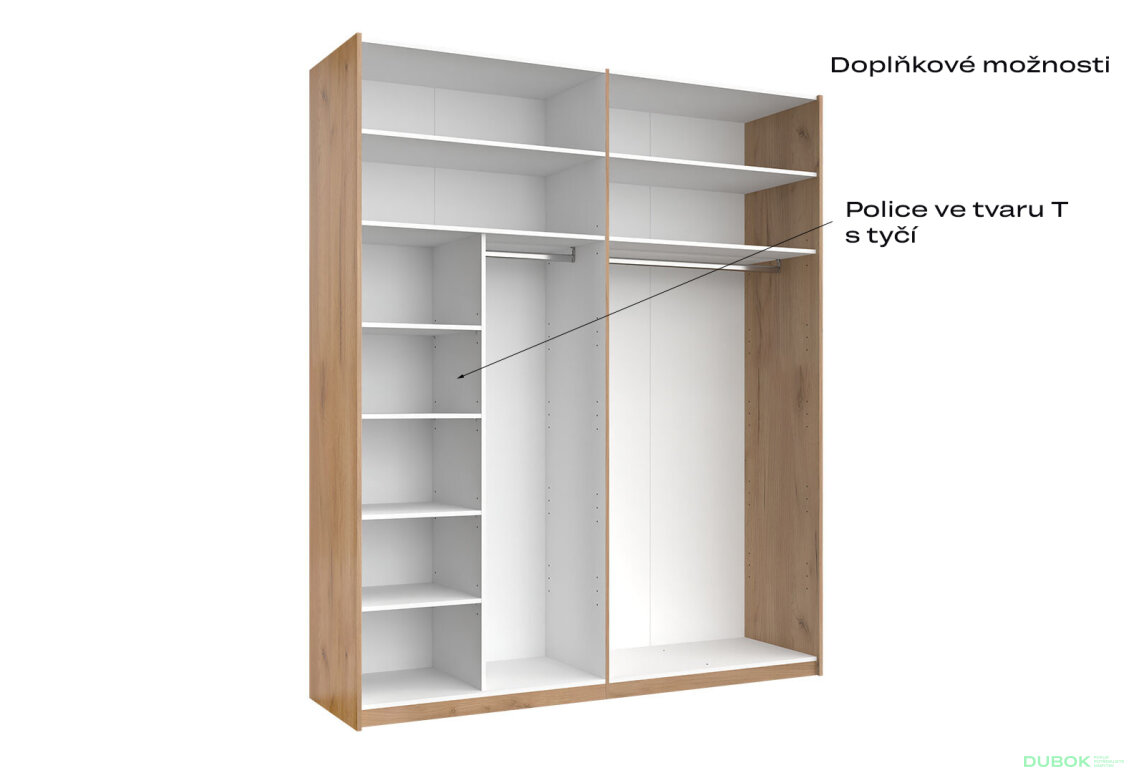 Fotografia 9 - Skriňa s posuvnými dverami 2,0x2,4m (Dvere Lesklé Biele/Zrkadlo) séria N Asti