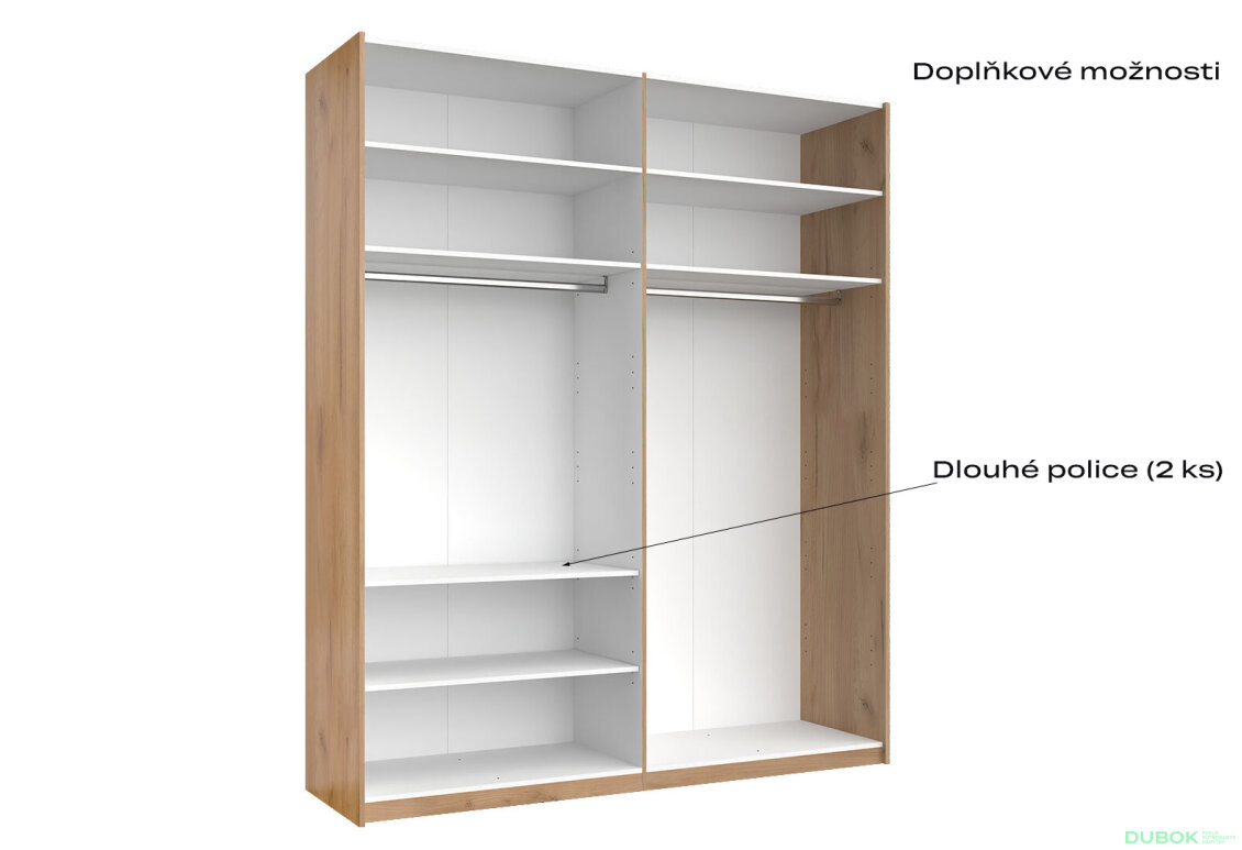 Fotografia 10 - Skriňa s posuvnými dverami 2,0x2,4m (Dvere Lesklé Biele/Zrkadlo) séria N Asti