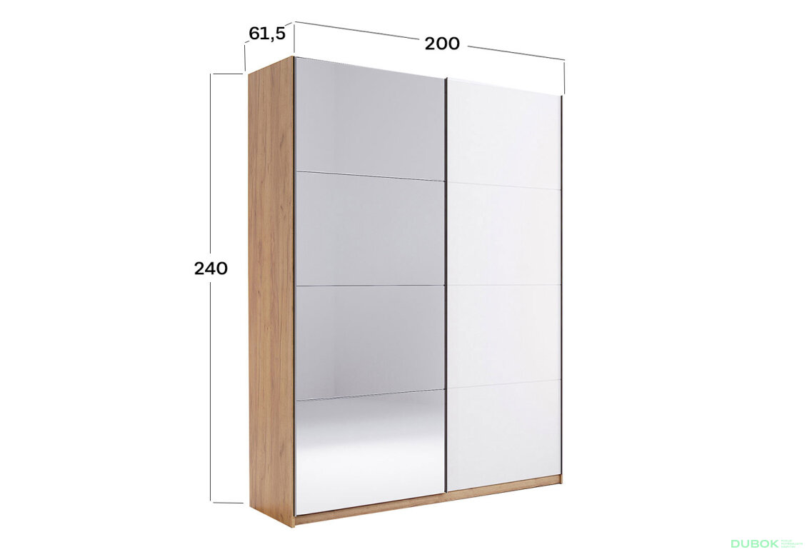 Fotografia 13 - Skriňa s posuvnými dverami 2,0x2,4m (Dvere Lesklé Biele/Zrkadlo) séria N Asti