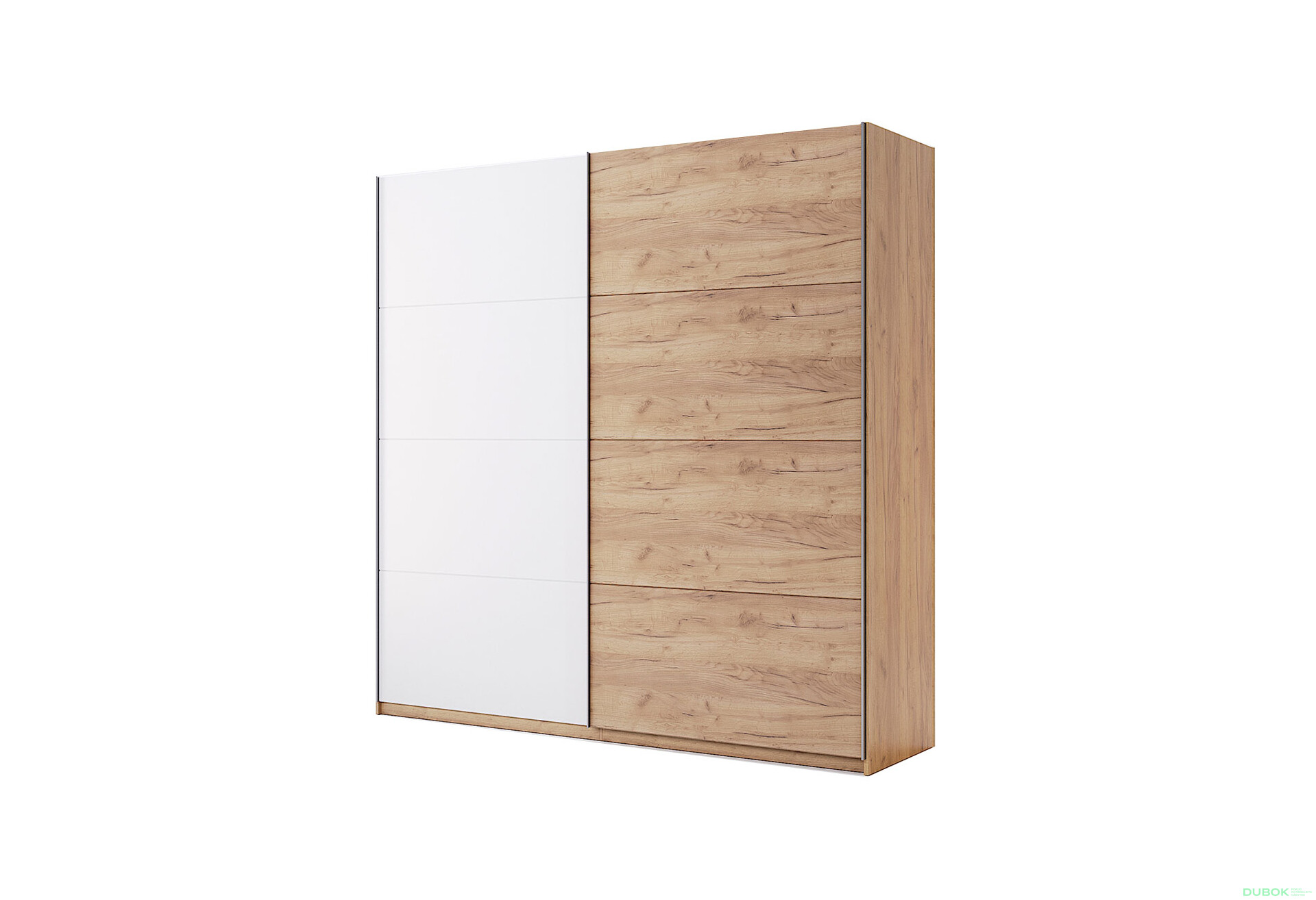 Skriňa s posuvnými dverami 2.0x2.1 m (Dvere Dub Kraft/Lesklá Biela) séria N Asti - Fotografia 1 Fotografia 1 - Skriňa s posuvnými dverami 2.0x2.1 m (Dvere Dub Kraft/Lesklá Biela) séria N Asti