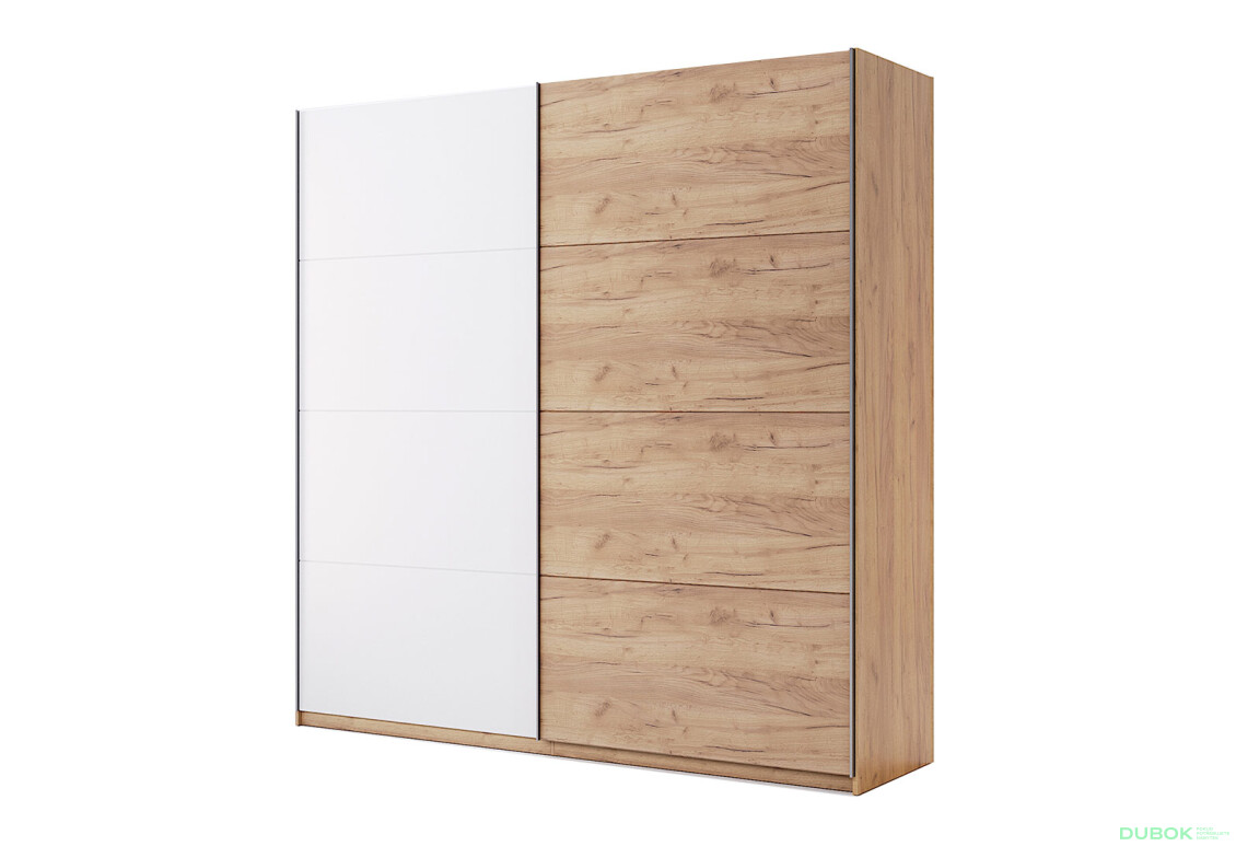Skriňa s posuvnými dverami 2.0x2.1 m (Dvere Dub Kraft/Lesklá Biela) séria N Asti - Fotografia 1 Fotografia 1 - Skriňa s posuvnými dverami 2.0x2.1 m (Dvere Dub Kraft/Lesklá Biela) séria N Asti