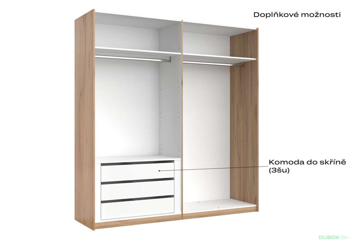 Fotografia 7 - Skriňa s posuvnými dverami 2.0x2.1 m (Dvere Dub Kraft/Lesklá Biela) séria N Asti