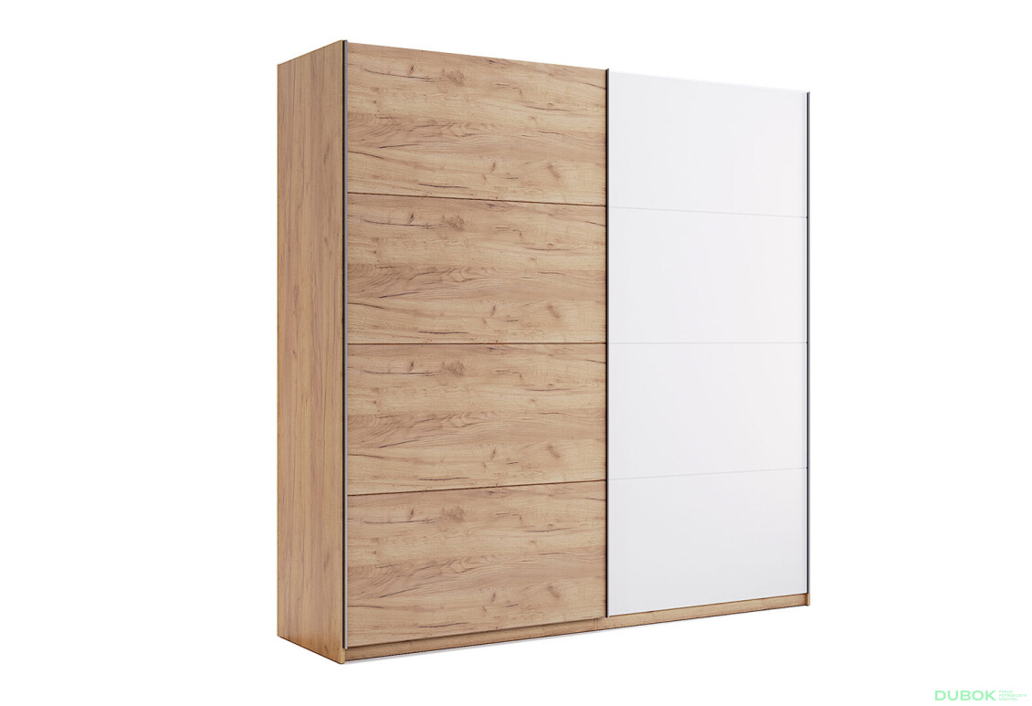 Fotografia 11 - Skriňa s posuvnými dverami 2.0x2.1 m (Dvere Dub Kraft/Lesklá Biela) séria N Asti