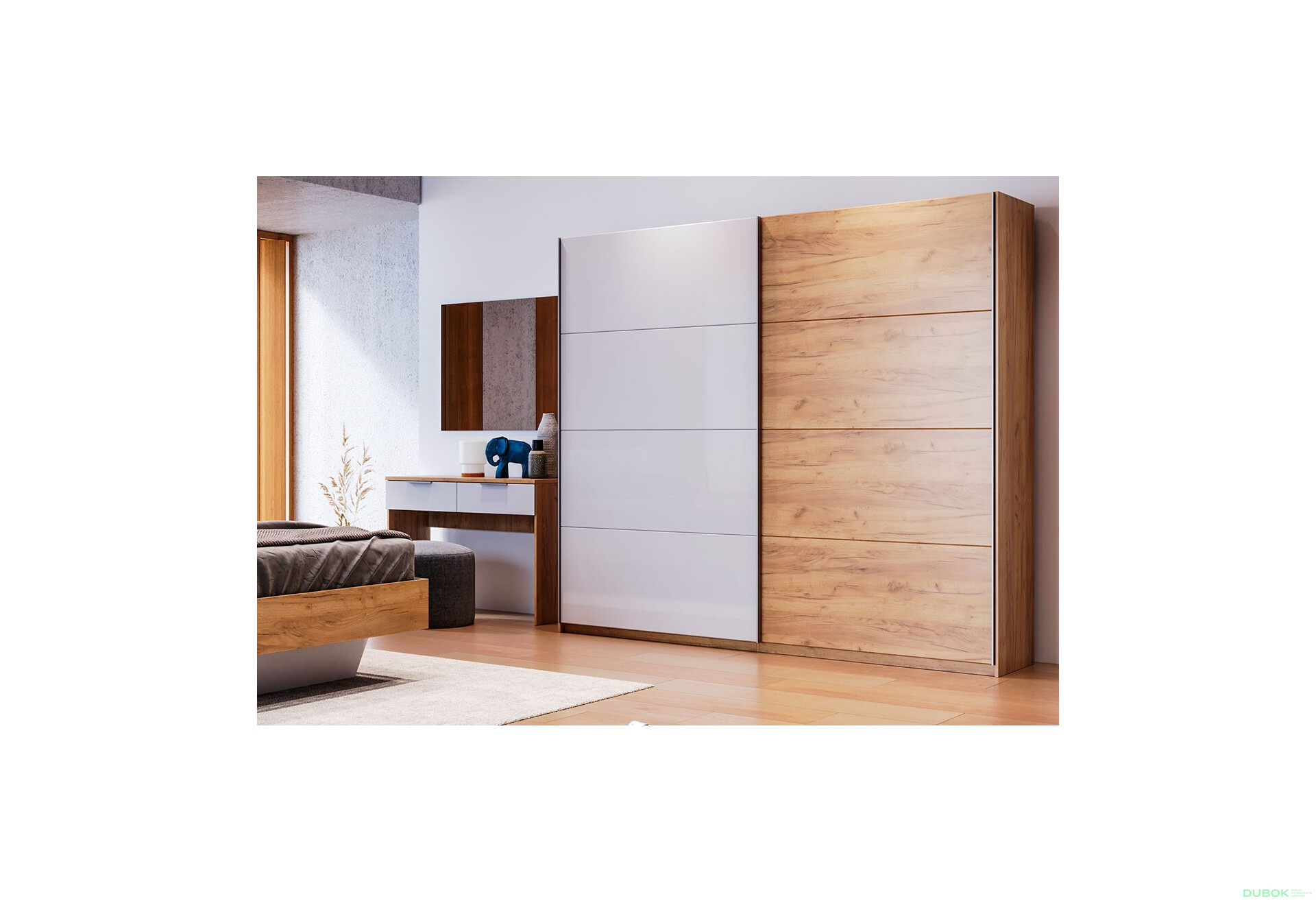 Skriňa s posuvnými dverami 2.0x2.1 m (Dvere Dub Kraft/Lesklá Biela) séria N Asti - Fotografia 9 Fotografia 9 - Skriňa s posuvnými dverami 2.0x2.1 m (Dvere Dub Kraft/Lesklá Biela) séria N Asti