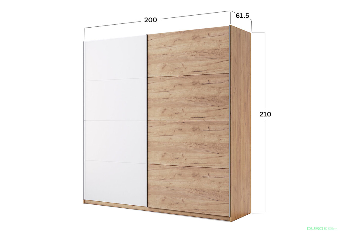 Fotografia 11 - Skriňa s posuvnými dverami 2.0x2.1 m (Dvere Dub Kraft/Lesklá Biela) séria N Asti