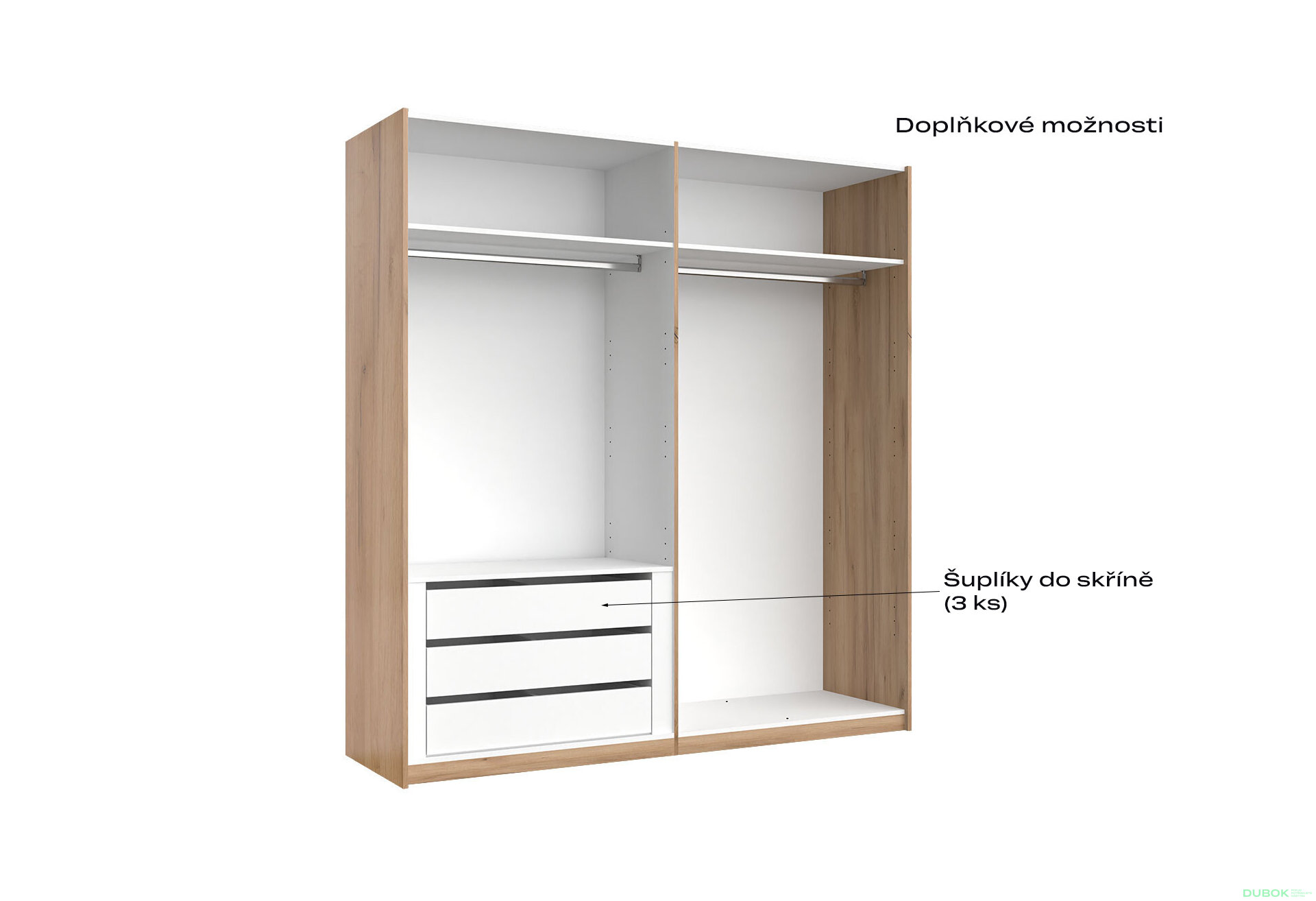 Fotografia 2 - Skriňa s posuvnými dverami 2.0x2.1 m (Dvere Dub Kraft/Lesklá Biela) séria N Asti