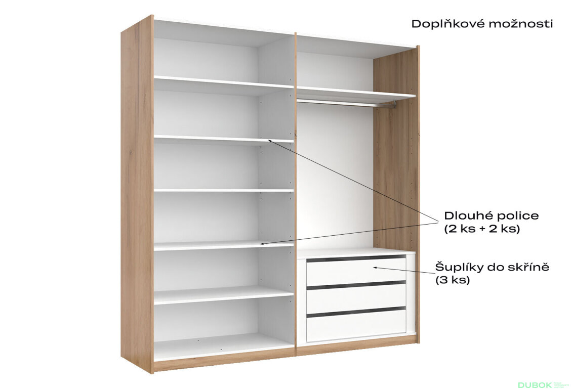 Fotografia 3 - Skriňa s posuvnými dverami 2.0x2.1 m (Dvere Dub Kraft/Lesklá Biela) séria N Asti