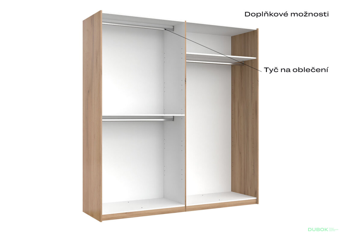 Fotografia 5 - Skriňa s posuvnými dverami 2.0x2.1 m (Dvere Dub Kraft/Lesklá Biela) séria N Asti