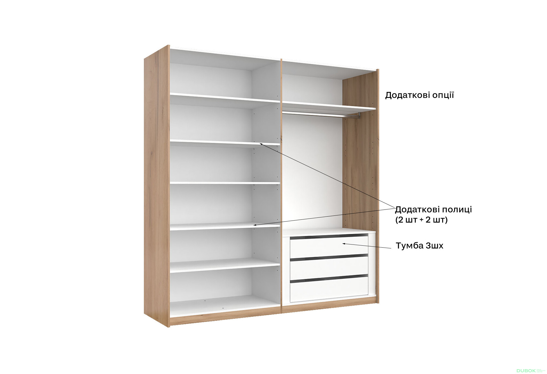 Skriňa s posuvnými dverami 2.0x2.1 m (Dvere Dub Kraft/Lesklá Biela) séria N Asti - Fotografia 13 Fotografia 13 - Skriňa s posuvnými dverami 2.0x2.1 m (Dvere Dub Kraft/Lesklá Biela) séria N Asti