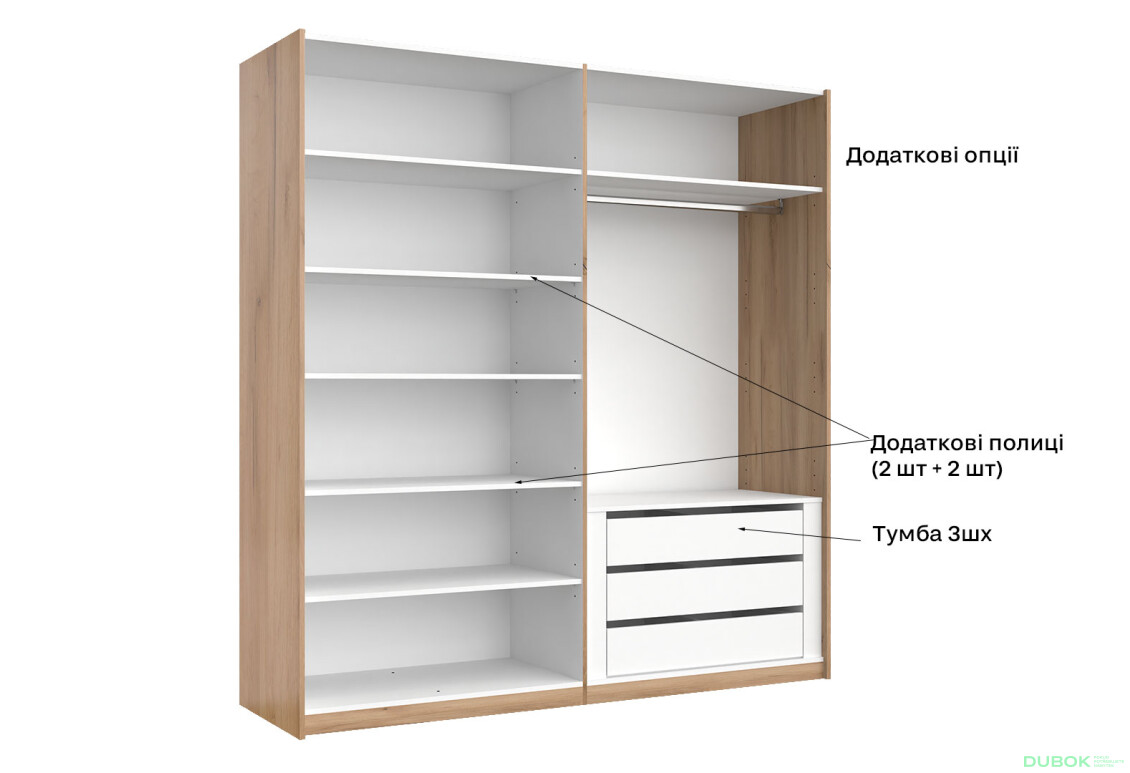 Skriňa s posuvnými dverami 2.0x2.1 m (Dvere Dub Kraft/Lesklá Biela) séria N Asti - Fotografia 13 Fotografia 13 - Skriňa s posuvnými dverami 2.0x2.1 m (Dvere Dub Kraft/Lesklá Biela) séria N Asti