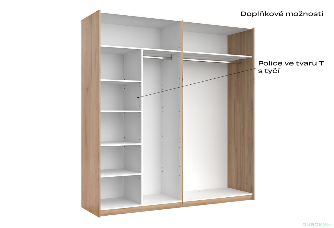 Fotografia 4 - Skriňa s posuvnými dverami 2.0x2.1 m (Dvere Dub Kraft/Lesklá Biela) séria N Asti