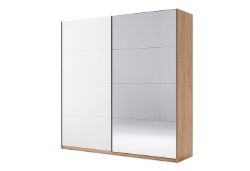 Skriňa s posuvnými dverami 2,0x2,1 m (Dvere Lesklá Biela/Zrkadlo) séria N