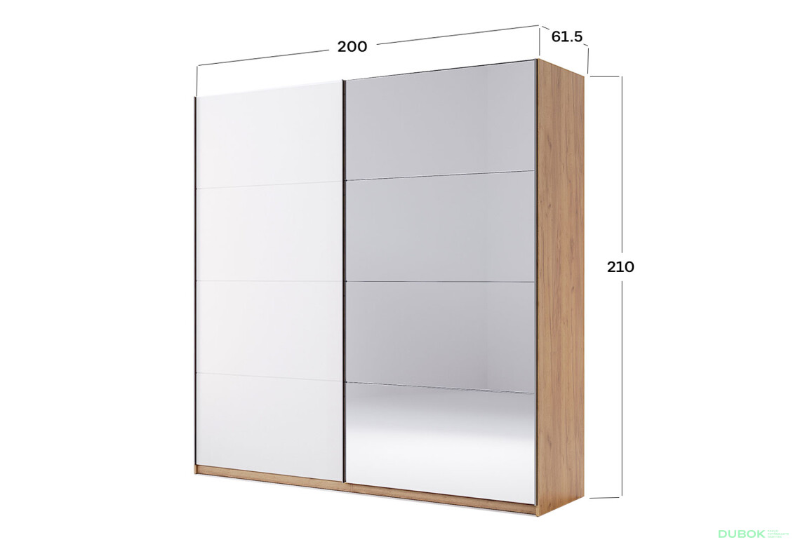 Fotografia 9 - Skriňa s posuvnými dverami 2,0x2,1 m (Dvere Lesklá Biela/Zrkadlo) séria N Asti