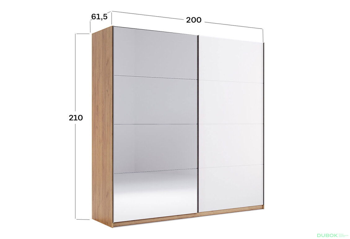 Fotografia 10 - Skriňa s posuvnými dverami 2,0x2,1 m (Dvere Lesklá Biela/Zrkadlo) séria N Asti