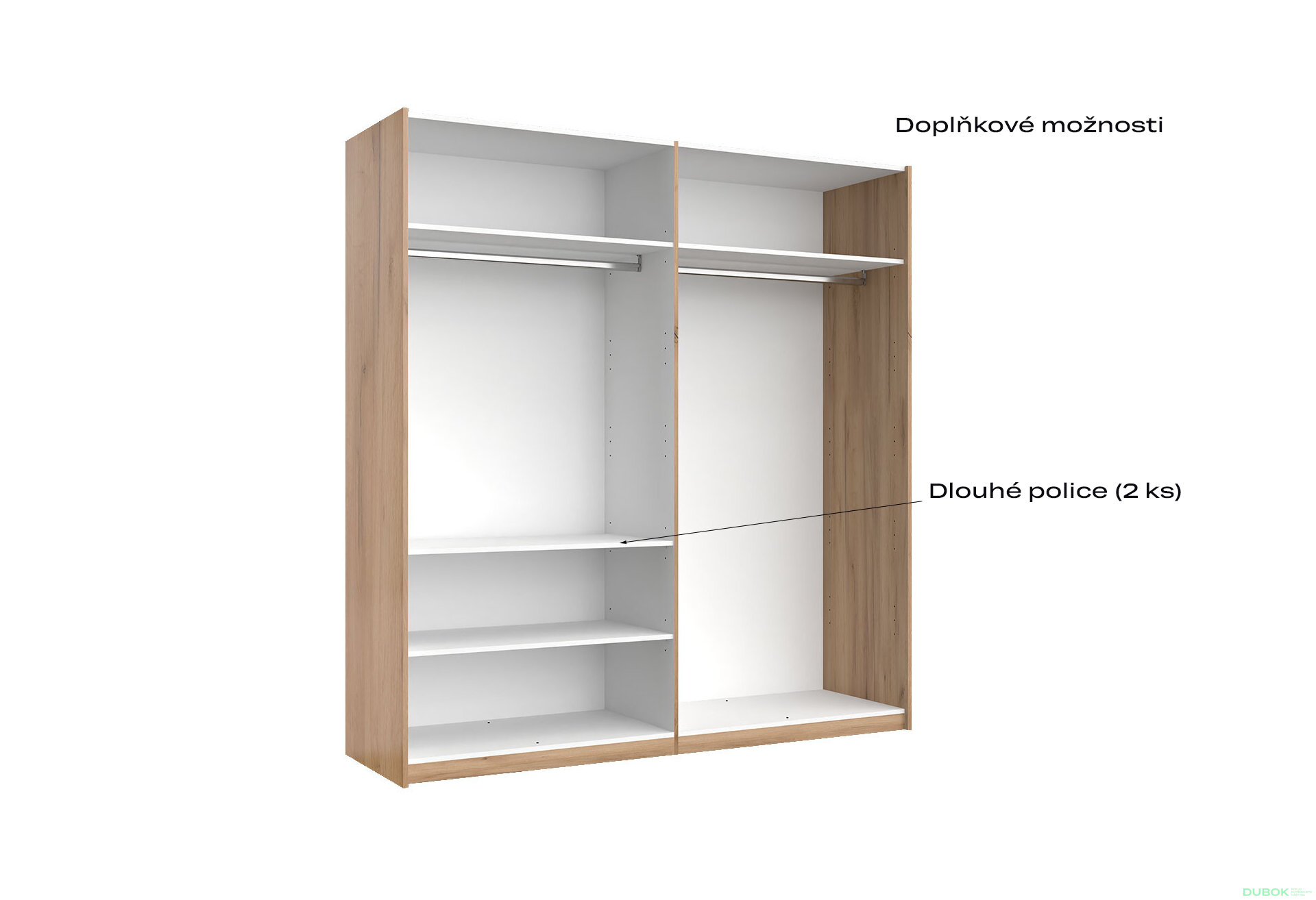 Fotografia 7 - Skriňa s posuvnými dverami 2,0x2,1 m (Dvere Lesklá Biela) séria N Asti