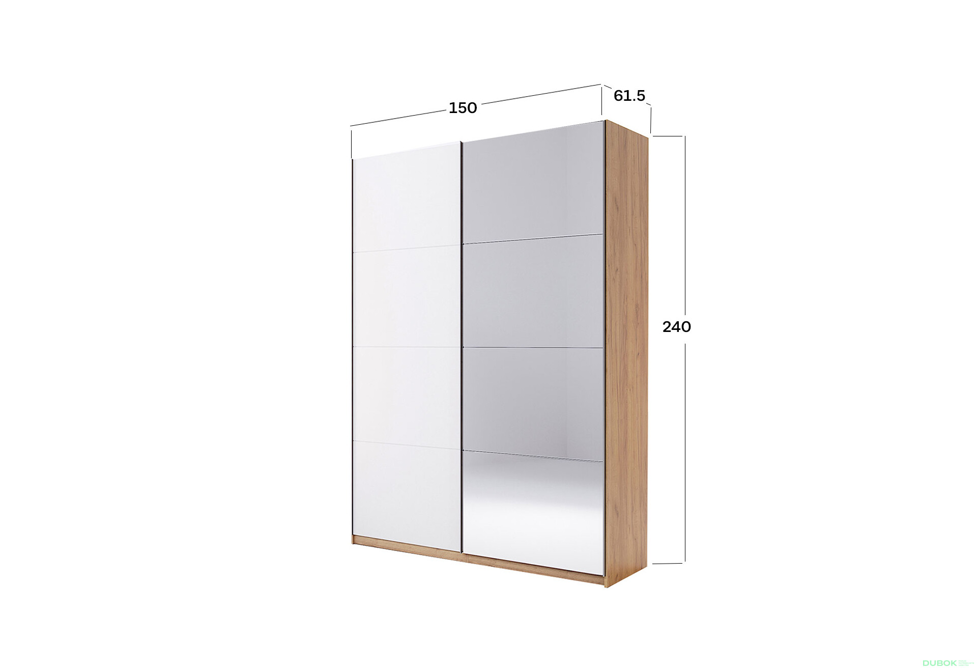 Fotografia 14 - Skriňa s posuvnými dverami 1.5x2.4m (Dvere Lesklé Biele/Zrkadlo) séria N Asti