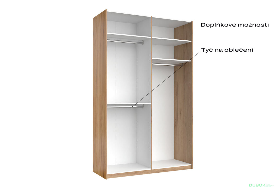 Fotografia 5 - Skriňa s posuvnými dverami 1.5x2.4m (Dvere Lesklé Biele/Zrkadlo) séria N Asti