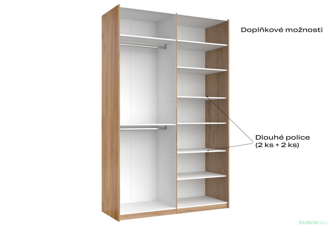 Fotografia 9 - Skriňa s posuvnými dverami 1.5x2.4m (Dvere Lesklé Biele/Zrkadlo) séria N Asti