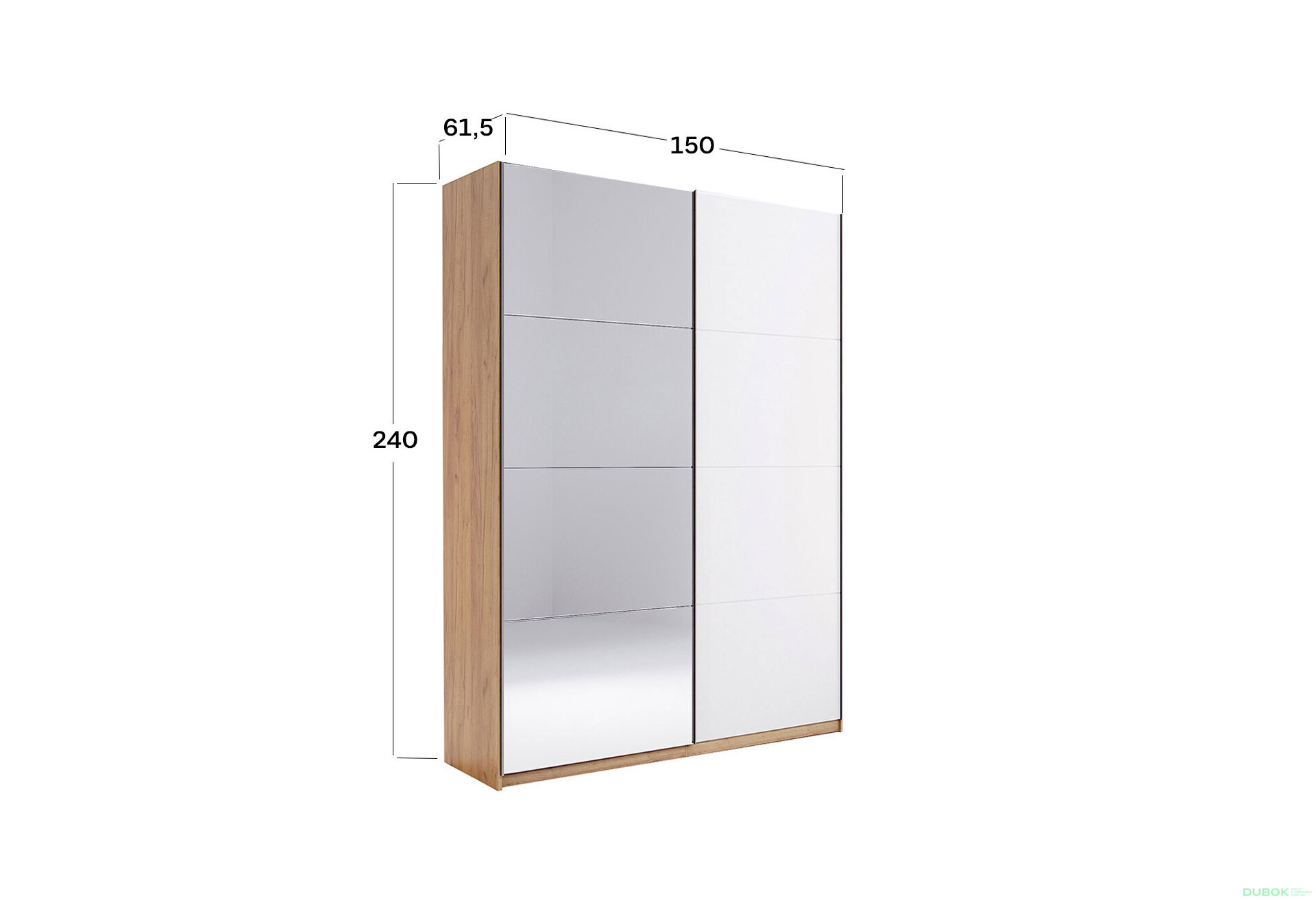 Fotografia 15 - Skriňa s posuvnými dverami 1.5x2.4m (Dvere Lesklé Biele/Zrkadlo) séria N Asti