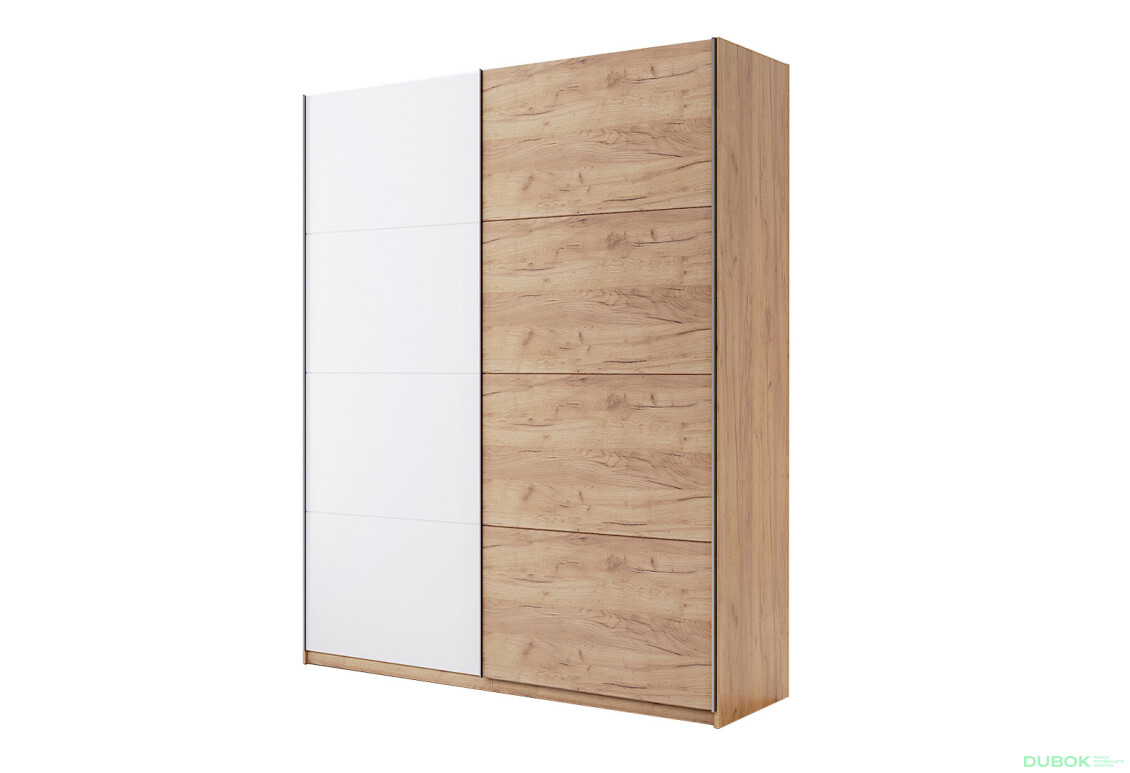 Skriňa s posuvnými dverami 1,5x2,1m (Dvere Dub Kraft/Lesklá Biela) séria N Asti - Fotografia 1 Fotografia 1 - Skriňa s posuvnými dverami 1,5x2,1m (Dvere Dub Kraft/Lesklá Biela) séria N Asti