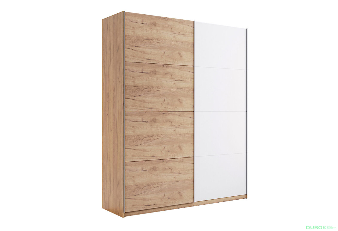 Fotografia 9 - Skriňa s posuvnými dverami 1,5x2,1m (Dvere Dub Kraft/Lesklá Biela) séria N Asti