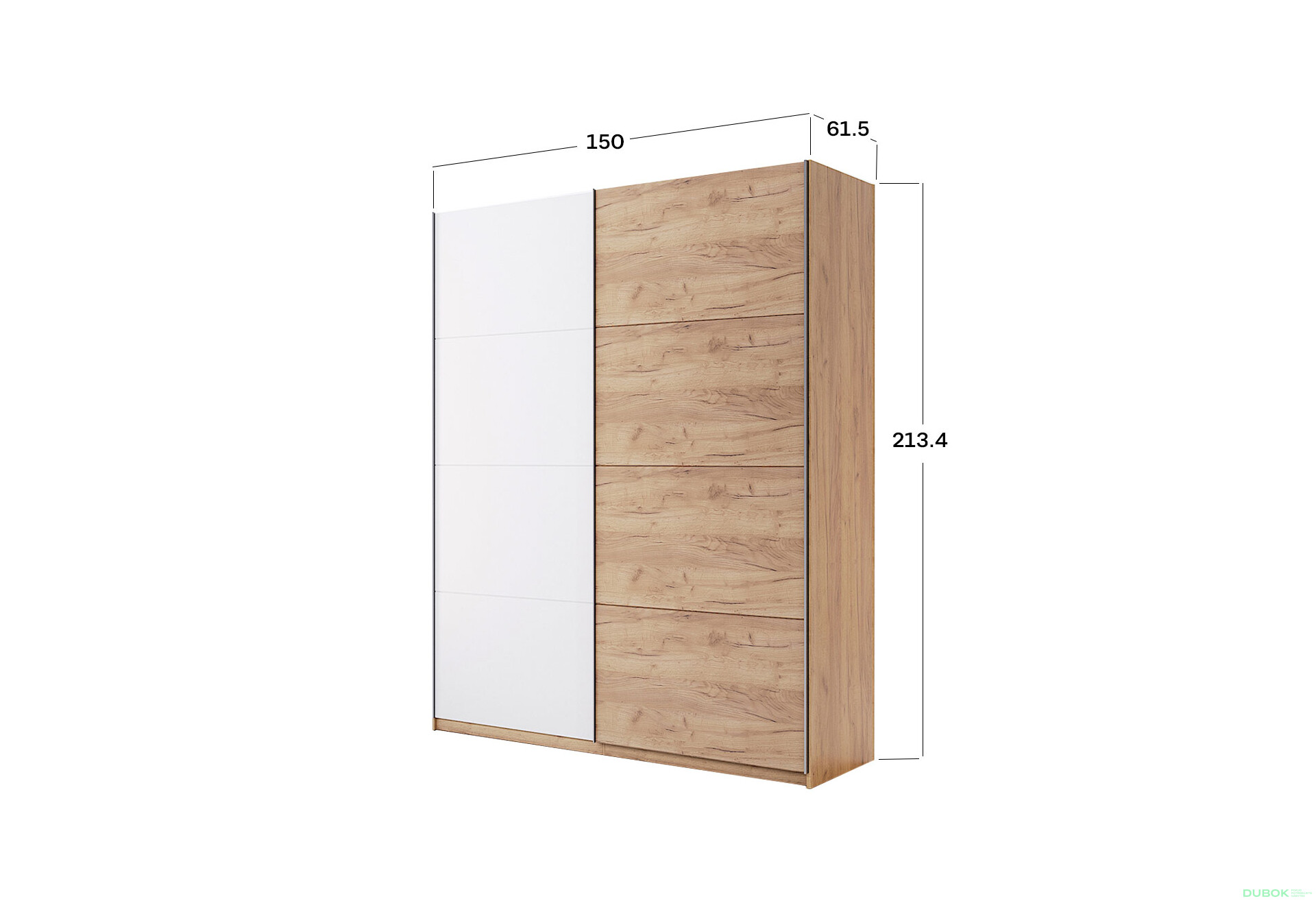Fotografia 10 - Skriňa s posuvnými dverami 1,5x2,1m (Dvere Dub Kraft/Lesklá Biela) séria N Asti