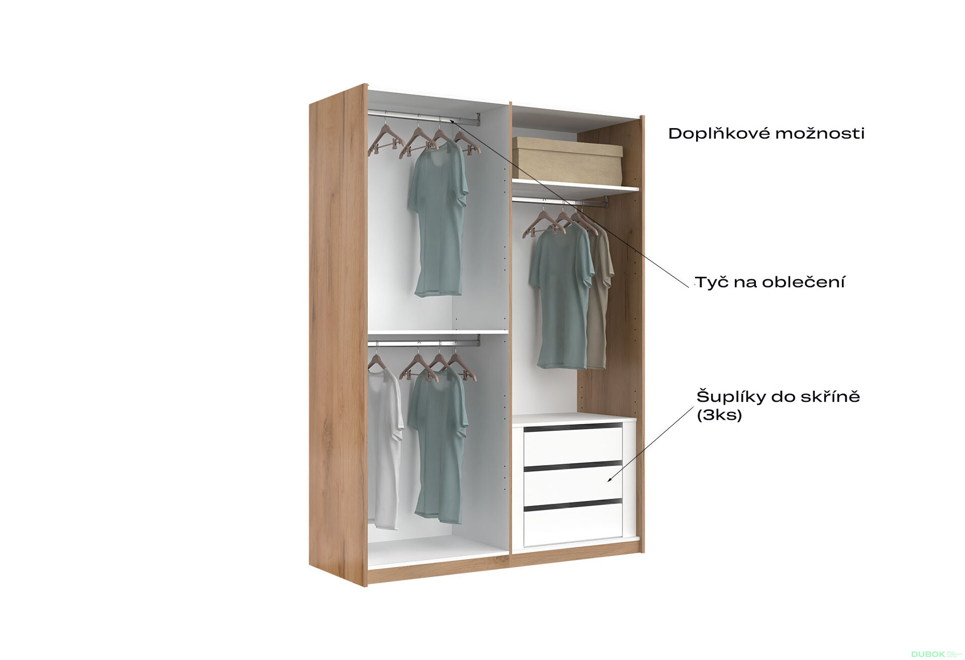 Fotografia 6 - Skriňa s posuvnými dverami 1,5x2,1m (Dvere Dub Kraft/Lesklá Biela) séria N Asti