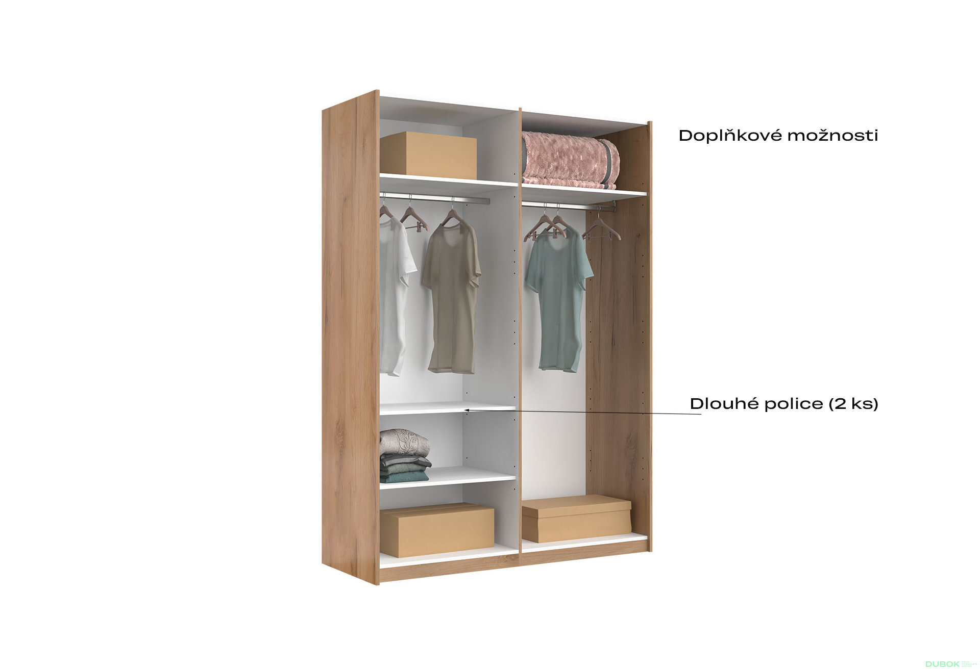 Fotografia 10 - Skriňa s posuvnými dverami 1,5x2,1m (Dvere Dub Kraft/Lesklá Biela) séria N Asti