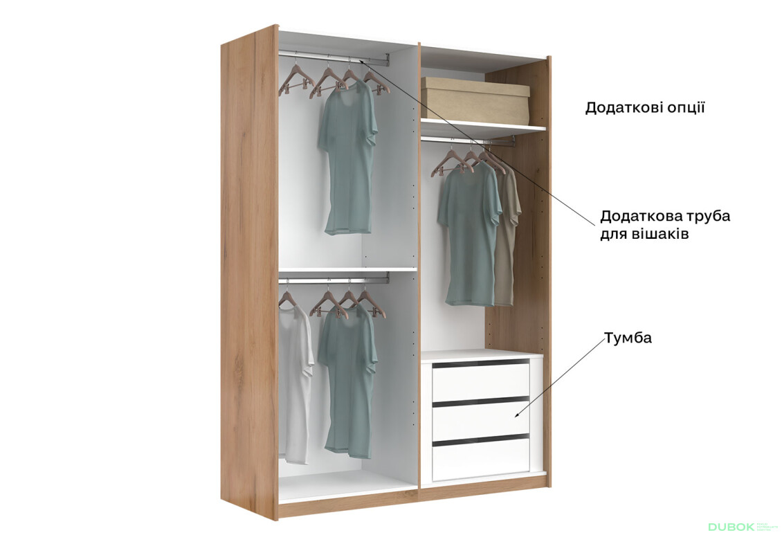 Skriňa s posuvnými dverami 1,5x2,1m (Dvere Dub Kraft/Lesklá Biela) séria N Asti - Fotografia 9 Fotografia 9 - Skriňa s posuvnými dverami 1,5x2,1m (Dvere Dub Kraft/Lesklá Biela) séria N Asti