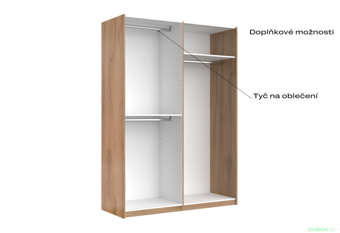 Fotografia 6 - Skriňa s posuvnými dverami 1,5x2,1m (Dvere Lesklá Biela/Zrkadlo) séria N Asti