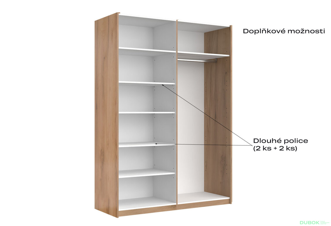 Fotografia 7 - Skriňa s posuvnými dverami 1,5x2,1m (Dvere Lesklá Biela/Zrkadlo) séria N Asti