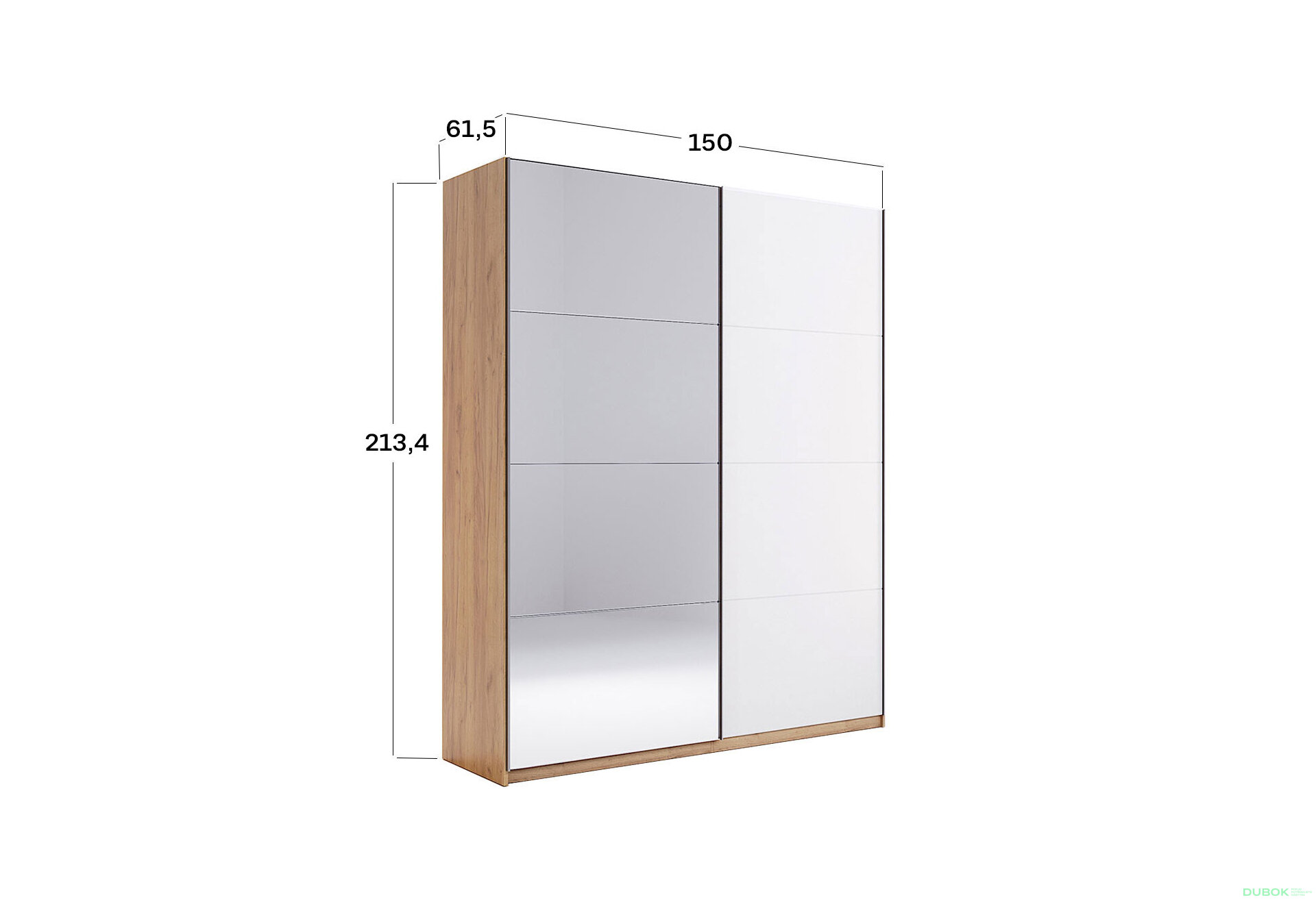 Fotografia 10 - Skriňa s posuvnými dverami 1,5x2,1m (Dvere Lesklá Biela/Zrkadlo) séria N Asti