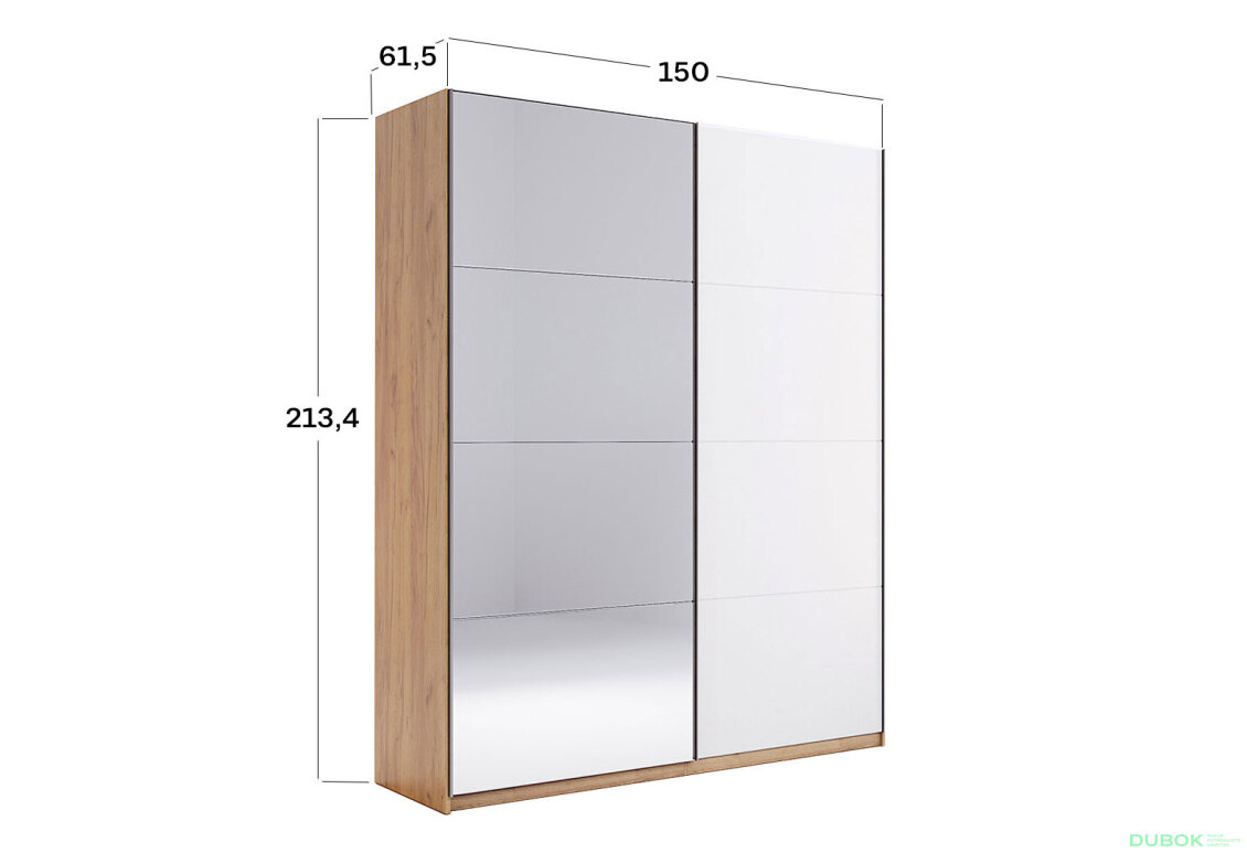 Fotografia 10 - Skriňa s posuvnými dverami 1,5x2,1m (Dvere Lesklá Biela/Zrkadlo) séria N Asti